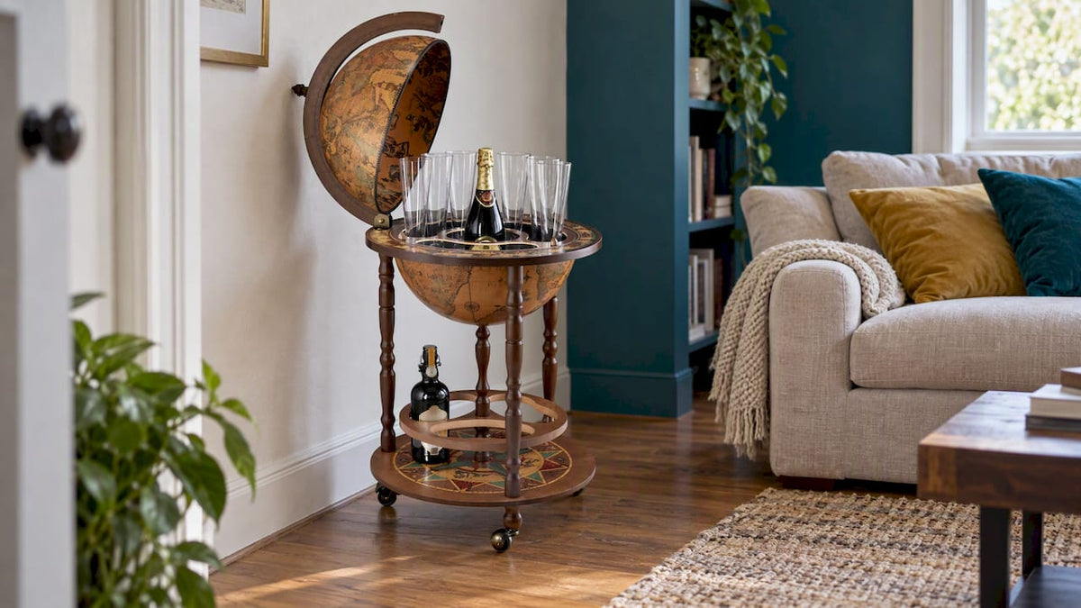 Giunone globe bar in a contemporary living room