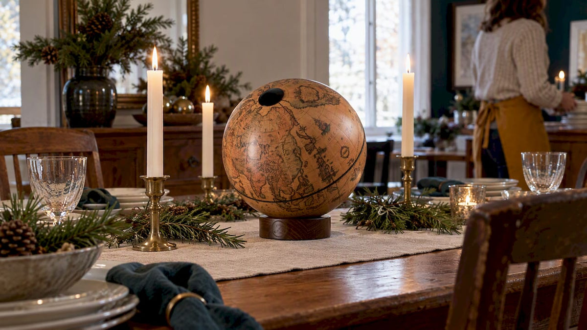 Orbis globe at a holiday dining table