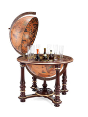Zoffoli Afrodite: globe bar opened to show drinks storage and its ornate wooden frame.