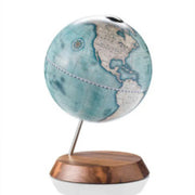 Zoffoli Bridge: Indigo desk globe with a blue world map, angled metal stem and wooden base.