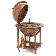 Zoffoli Dedalo Classic globe bar opened to show drinks storage above its broad lower shelf.