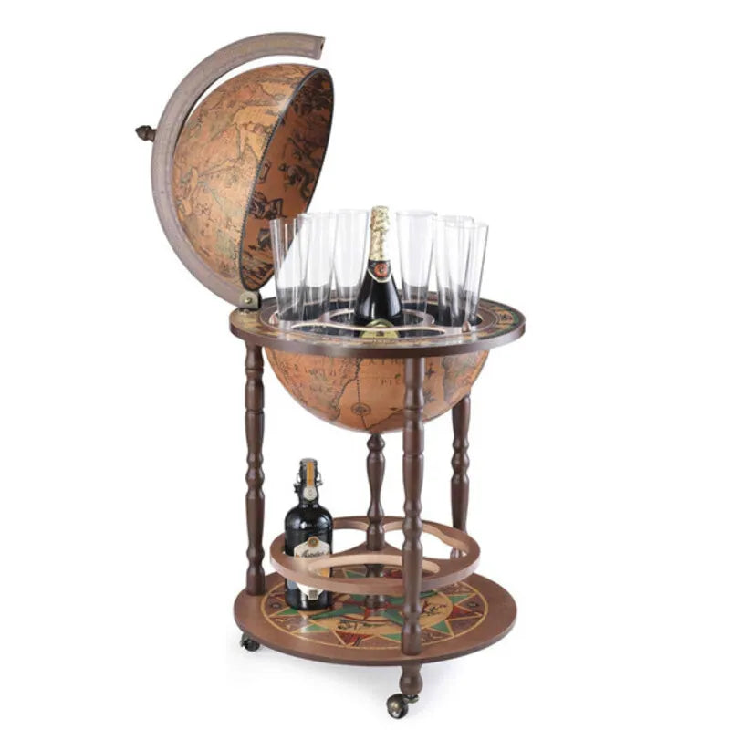 Zoffoli Giunone: Classic globe bar opened and stocked with bottles and glasses.