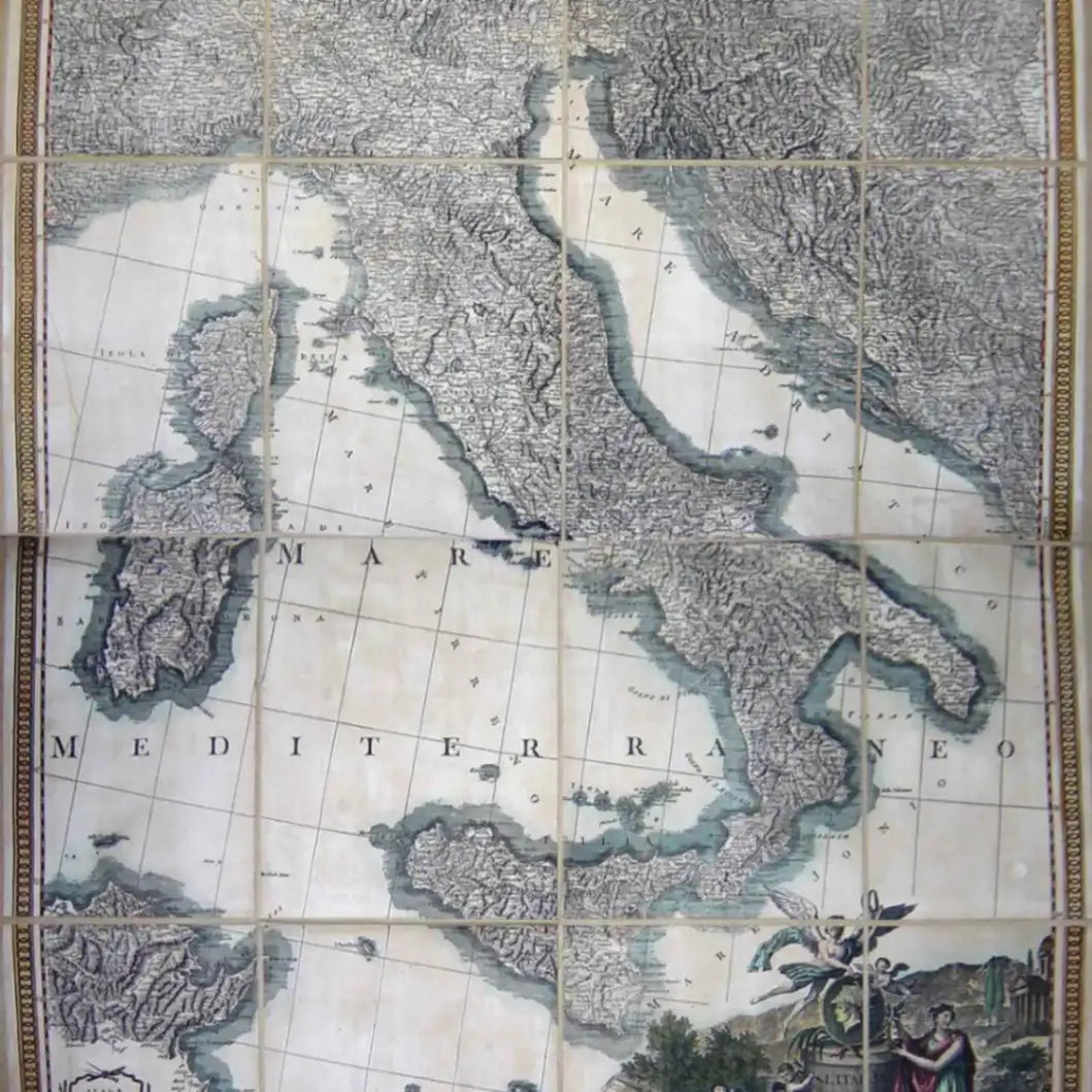 Zoffoli close-up of the coloured Rizzi Zannoni map of Italy.