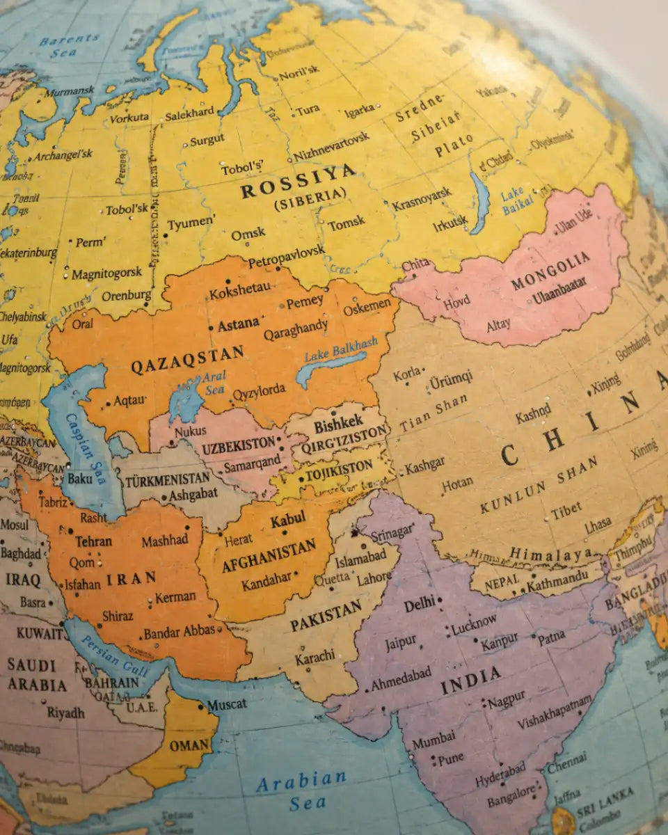 Zoffoli James Cook: close-up of the Didactic political map showing countries in different colours.
