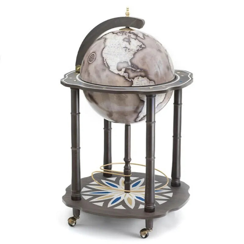 Zoffoli Lapis: Noir globe bar with its sphere closed, wooden frame and lower shelf.