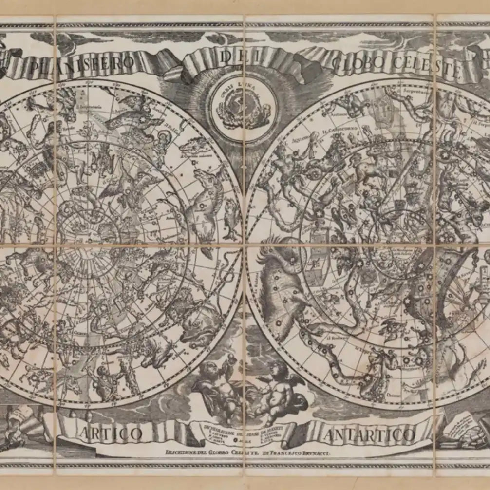 Zoffoli detail of the monochrome Brunacci celestial map and decorative border.
