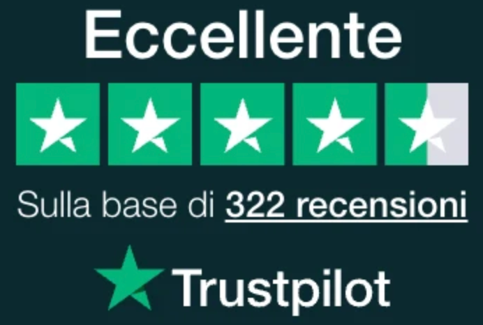 Valutazione Trustpilot Eccellente basata su 322 recensioni.