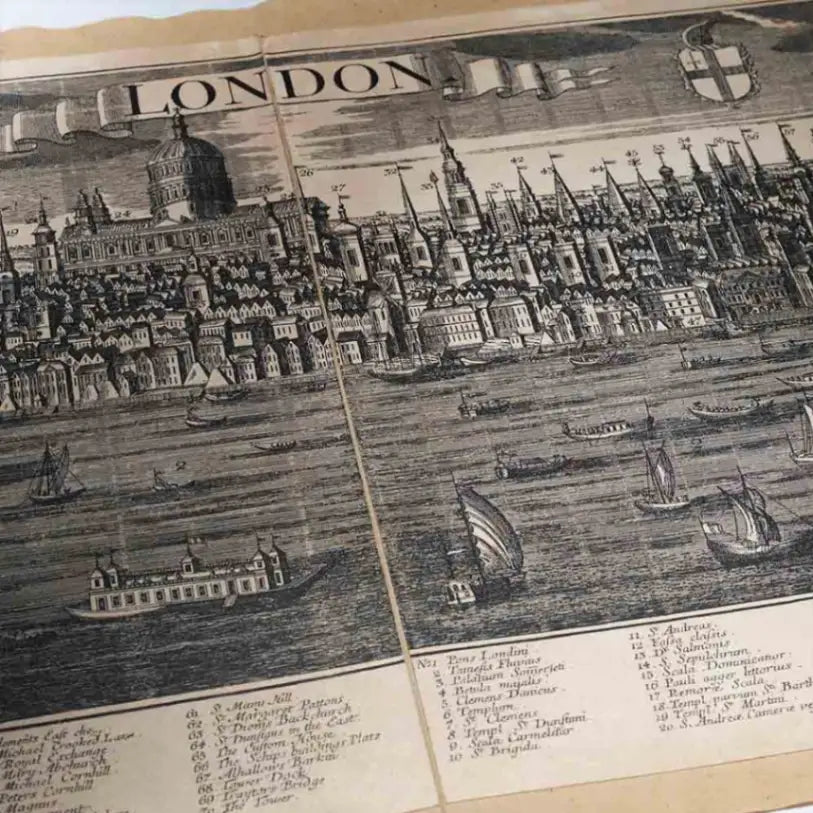 Zoffoli close-up of the monochrome London print showing the skyline and engraved legend.