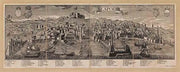 Zoffoli black-and-white antique-style panorama of Naples and its waterfront.