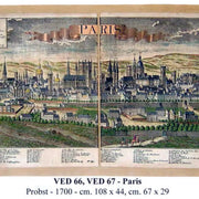 Zoffoli colour antique-style panorama of Paris with city buildings and a decorative border.