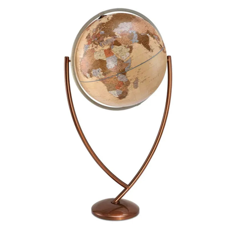 Zoffoli Vega: Apricot floor globe with a copper-coloured frame and circular base.