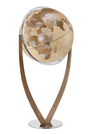 Zoffoli Vertigo Apricot floor globe with a curved wooden frame and circular metal base.