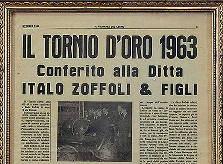 Ritaglio di giornale sul riconoscimento Il Tornio d'Oro 1963 alla ditta Italo Zoffoli e Figli.