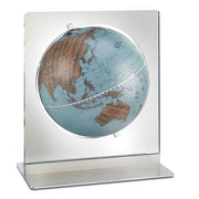 Zoffoli Aria: Avio desk globe with a blue world map and clear rectangular support.
