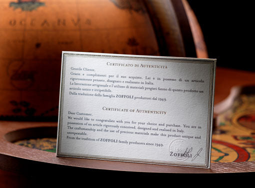 Certificato di autenticità e produzione italiana Zoffoli.
