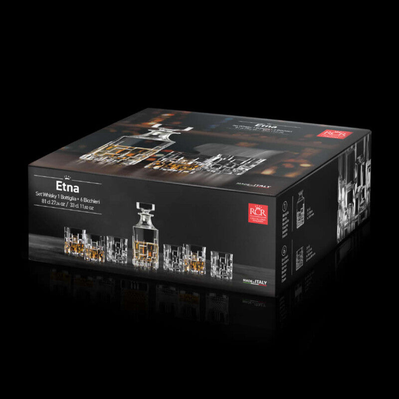 Zoffoli Etna seven-piece whisky set in its presentation box.